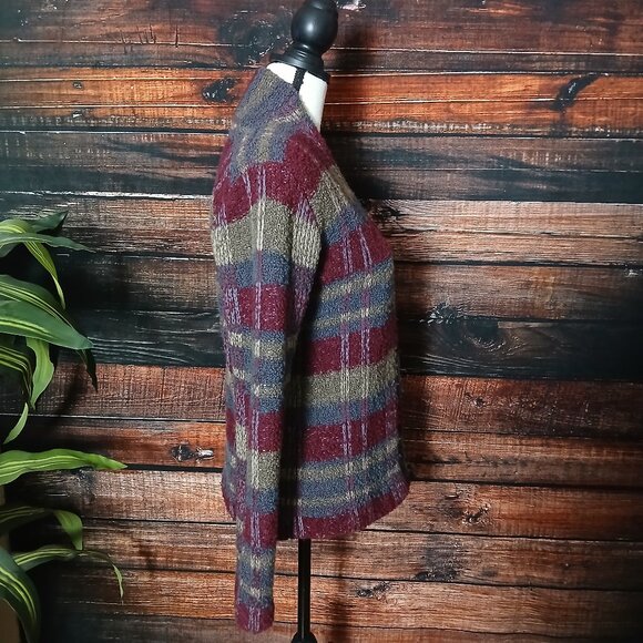 I.B. Diffusion Rare Vintage 80s Cardigan Sweater Size M Wool Plaid Open Front - Picture 6 of 9